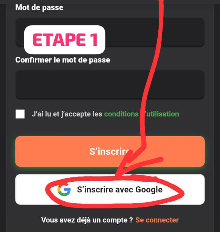Cliquer sur S’inscrire avec Google