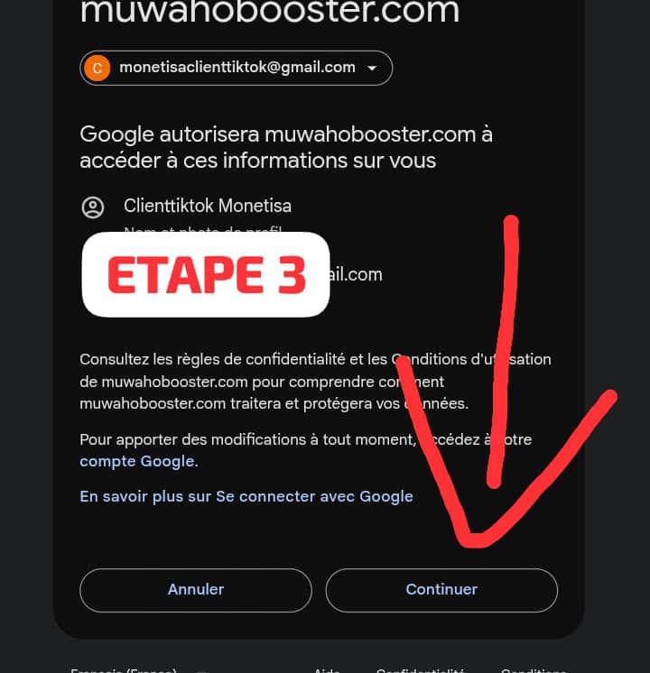 Cliquer sur Continuer
